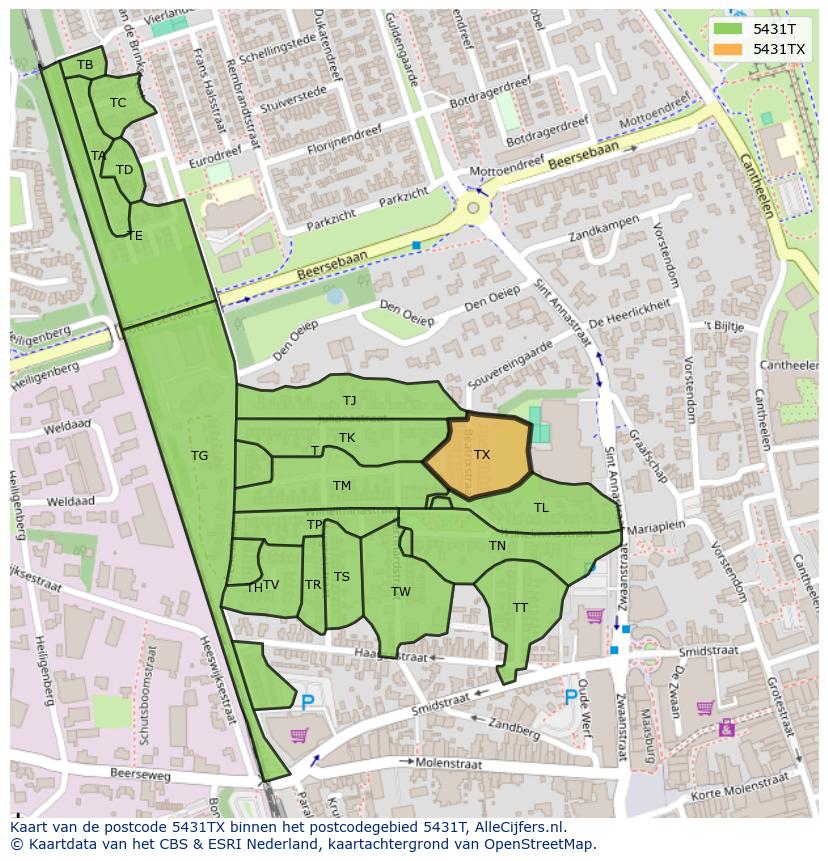 Afbeelding van het postcodegebied 5431 TX op de kaart.