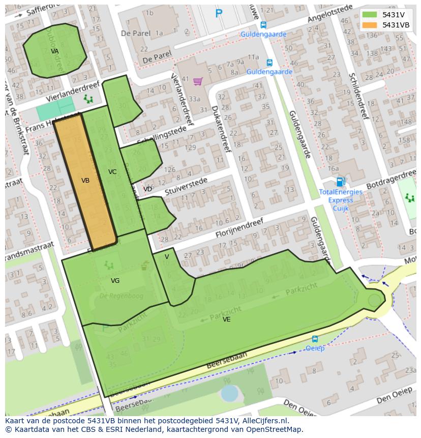 Afbeelding van het postcodegebied 5431 VB op de kaart.