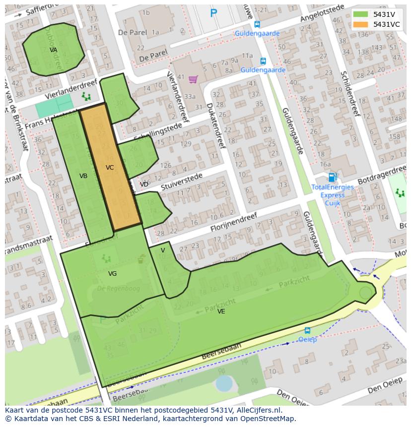 Afbeelding van het postcodegebied 5431 VC op de kaart.