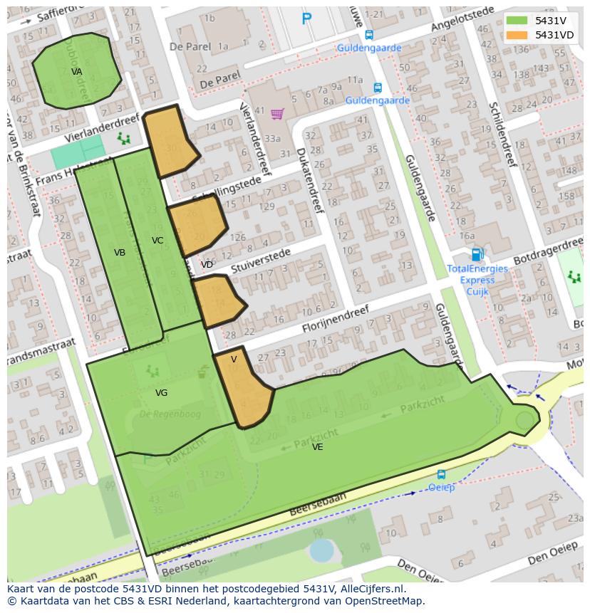 Afbeelding van het postcodegebied 5431 VD op de kaart.