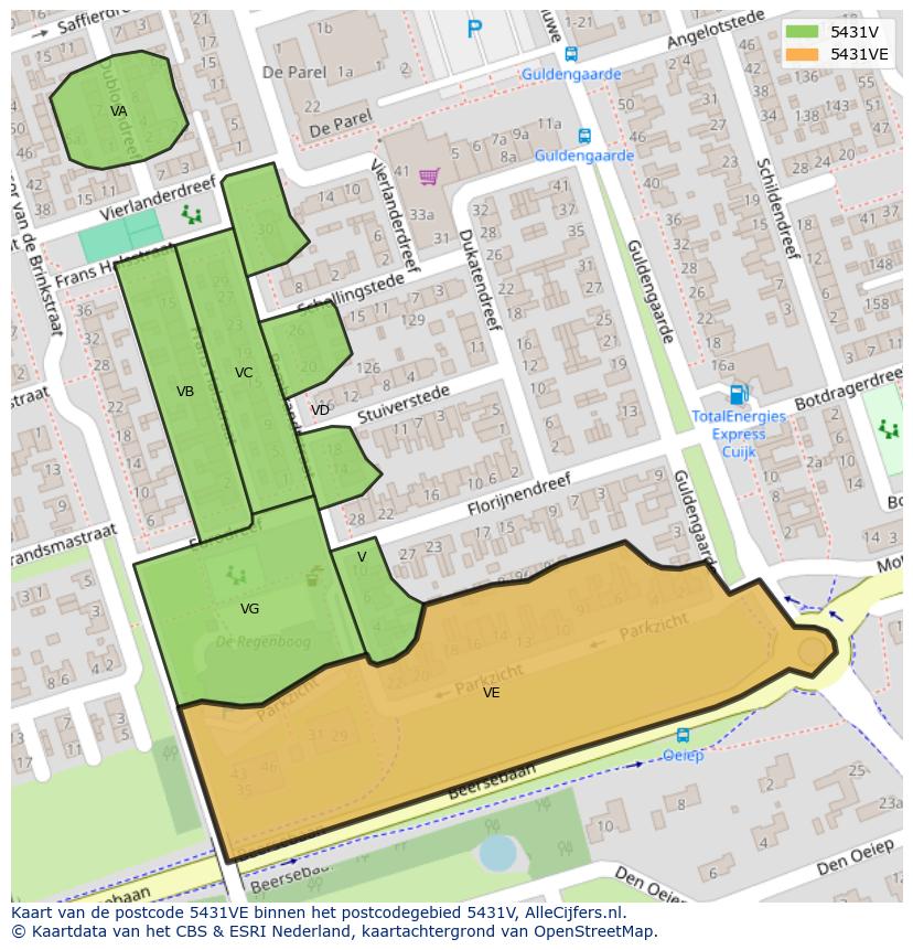 Afbeelding van het postcodegebied 5431 VE op de kaart.