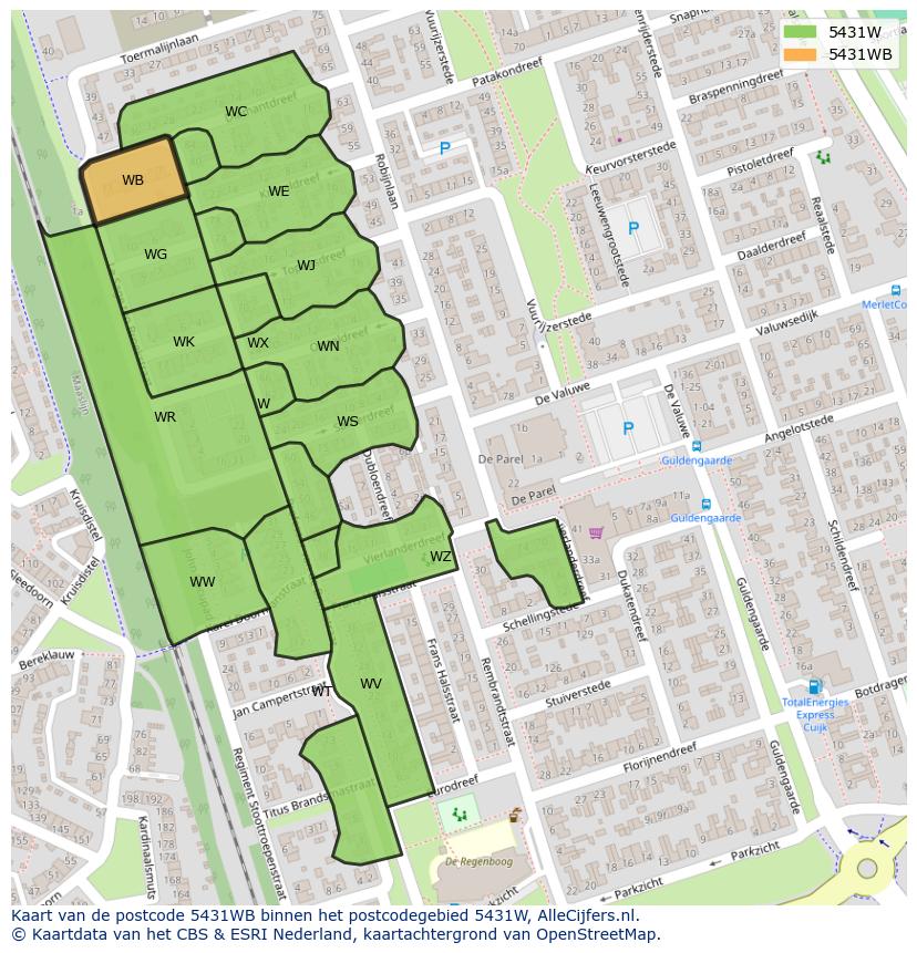 Afbeelding van het postcodegebied 5431 WB op de kaart.