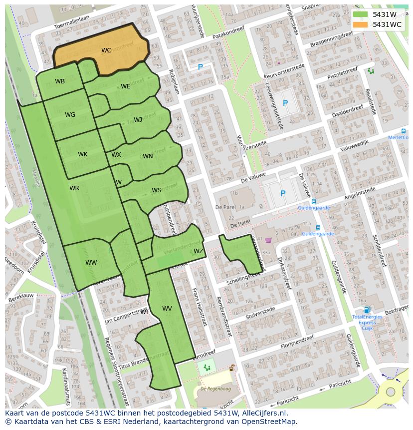 Afbeelding van het postcodegebied 5431 WC op de kaart.