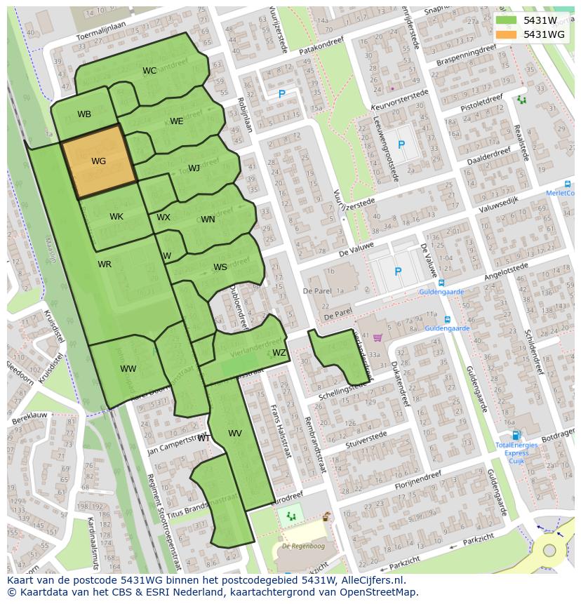 Afbeelding van het postcodegebied 5431 WG op de kaart.