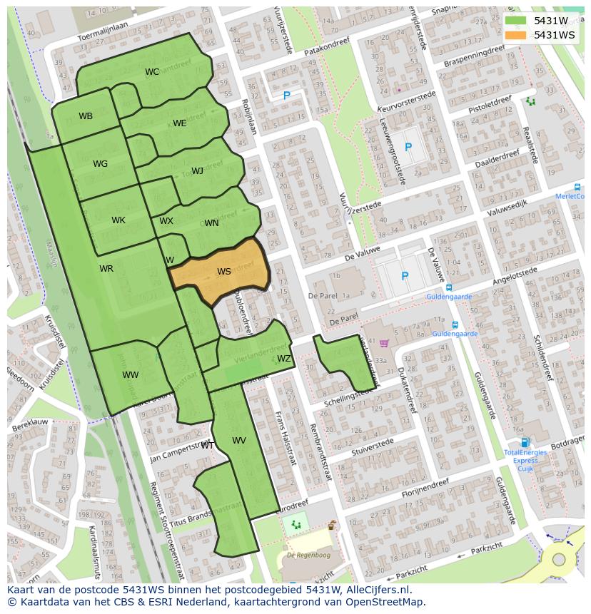 Afbeelding van het postcodegebied 5431 WS op de kaart.