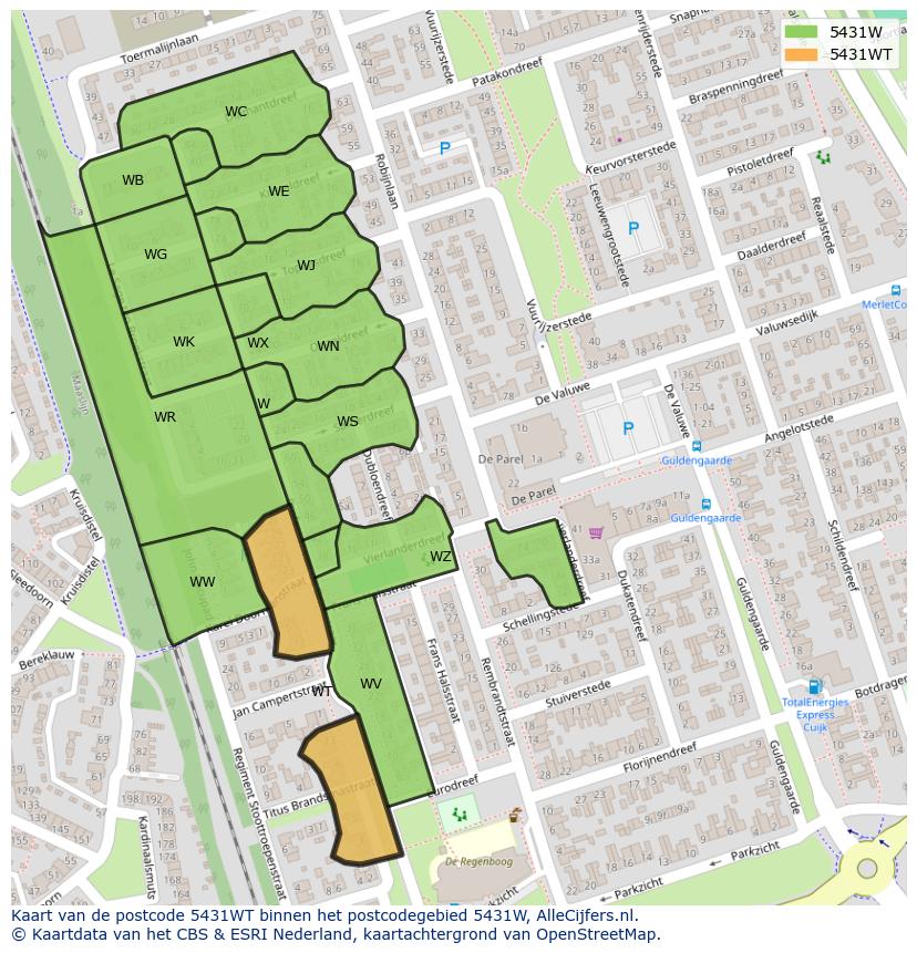 Afbeelding van het postcodegebied 5431 WT op de kaart.