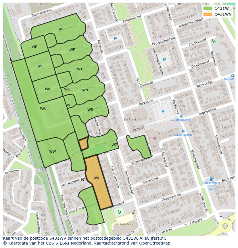 Afbeelding van het postcodegebied 5431 WV op de kaart.