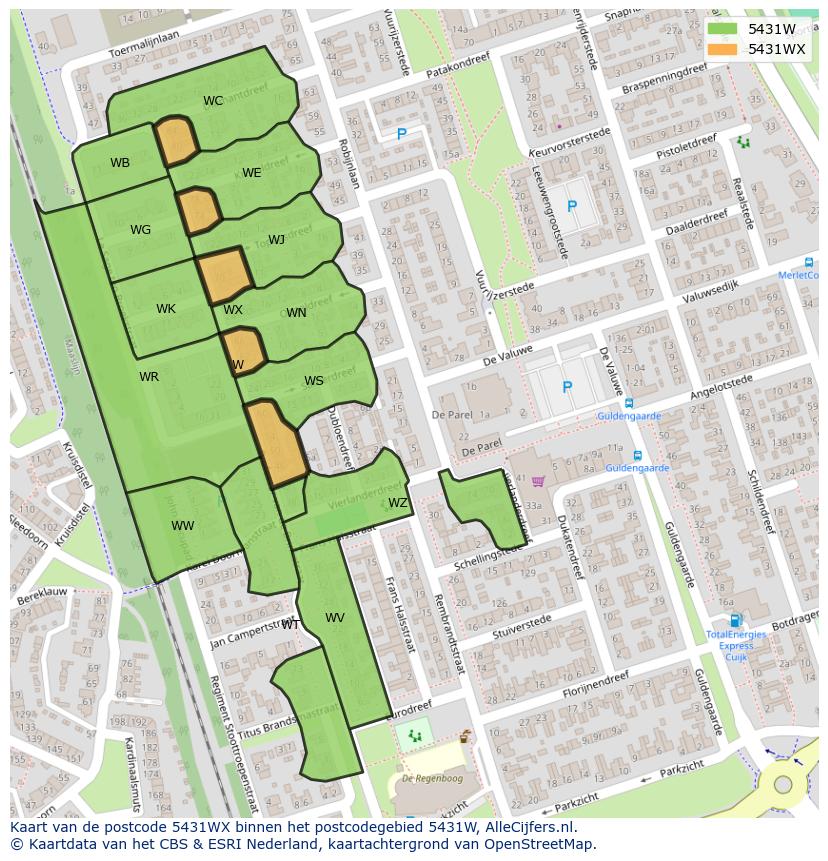 Afbeelding van het postcodegebied 5431 WX op de kaart.