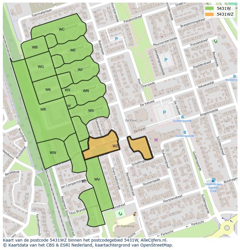 Afbeelding van het postcodegebied 5431 WZ op de kaart.