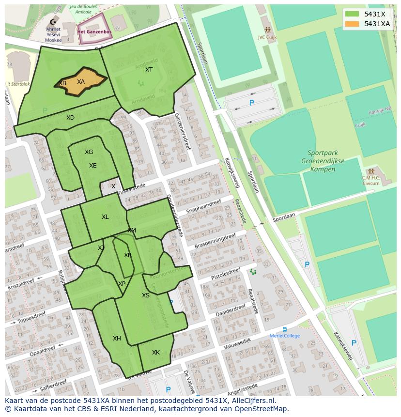 Afbeelding van het postcodegebied 5431 XA op de kaart.
