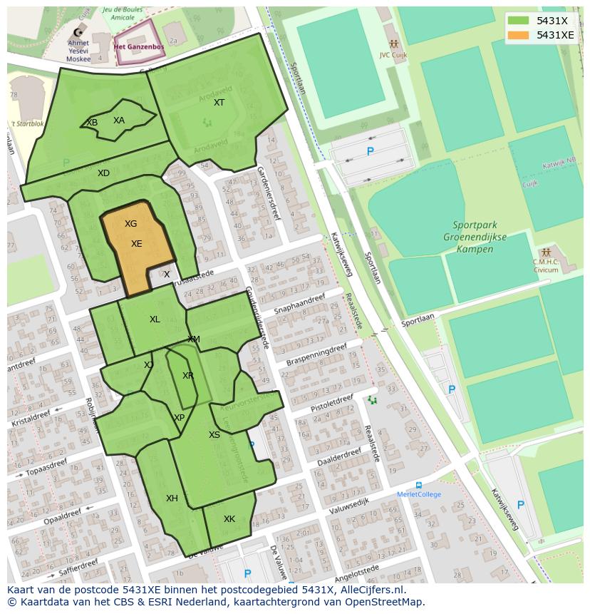 Afbeelding van het postcodegebied 5431 XE op de kaart.