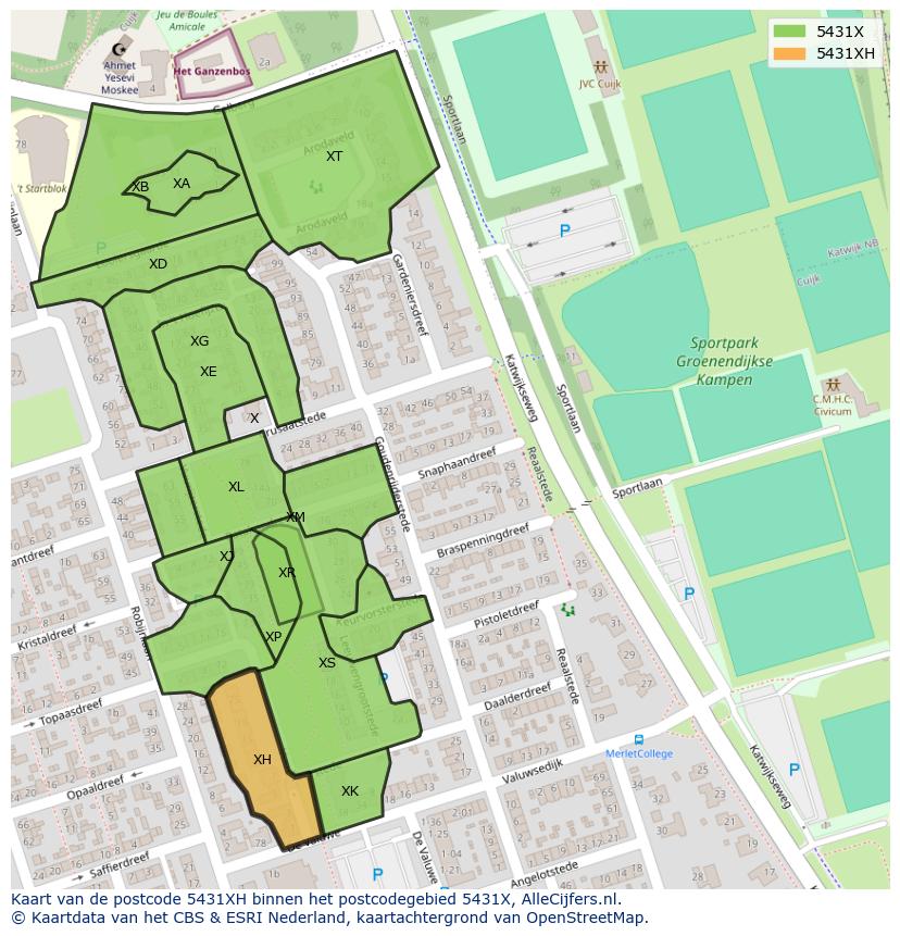 Afbeelding van het postcodegebied 5431 XH op de kaart.