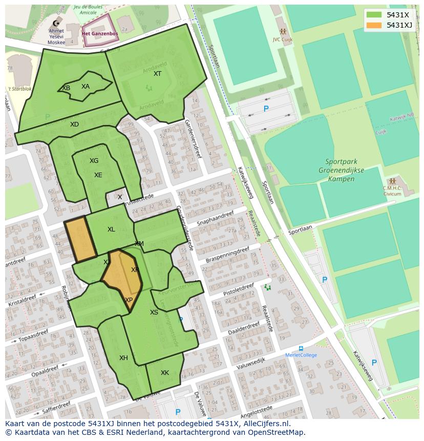 Afbeelding van het postcodegebied 5431 XJ op de kaart.