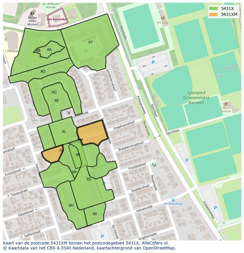 Afbeelding van het postcodegebied 5431 XM op de kaart.