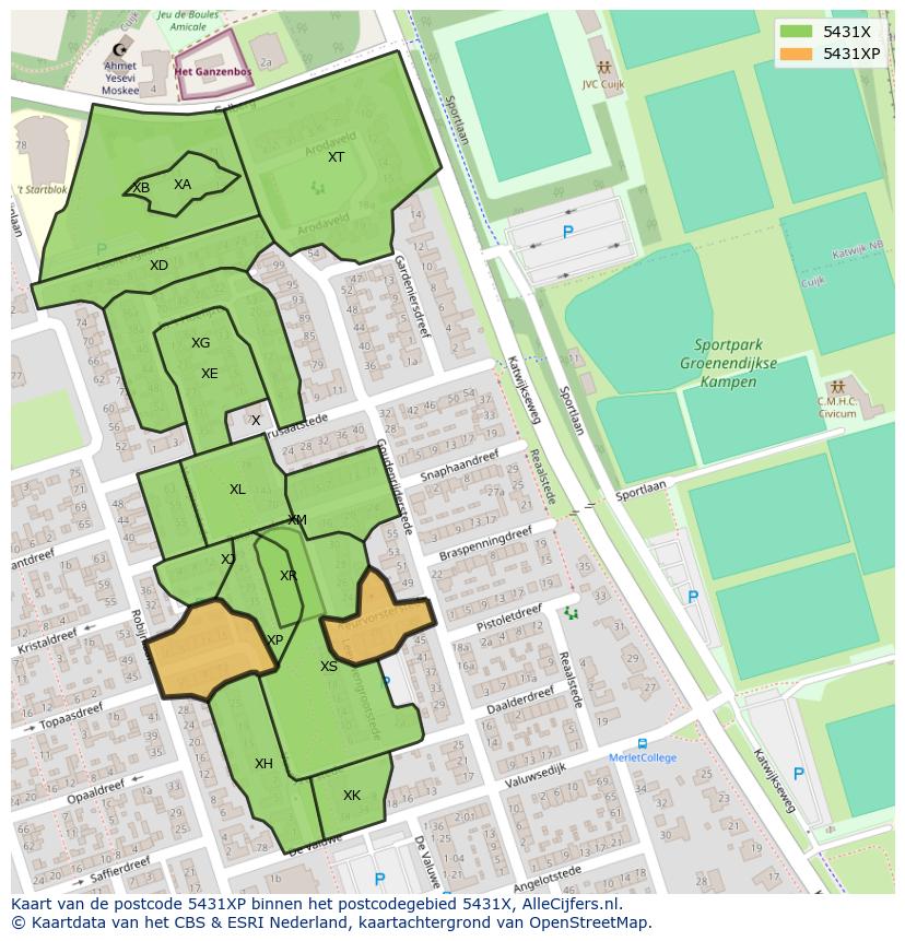 Afbeelding van het postcodegebied 5431 XP op de kaart.