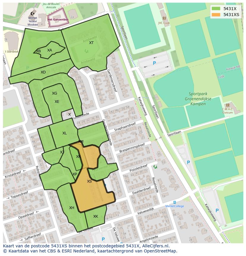 Afbeelding van het postcodegebied 5431 XS op de kaart.