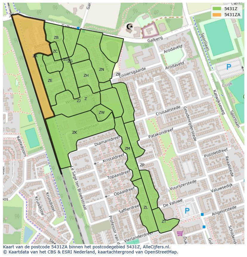 Afbeelding van het postcodegebied 5431 ZA op de kaart.