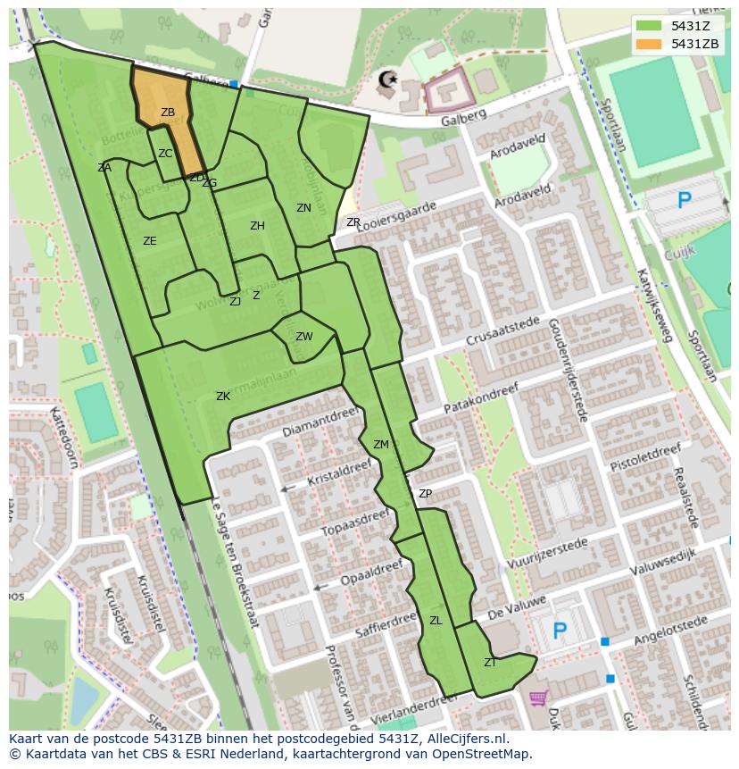 Afbeelding van het postcodegebied 5431 ZB op de kaart.