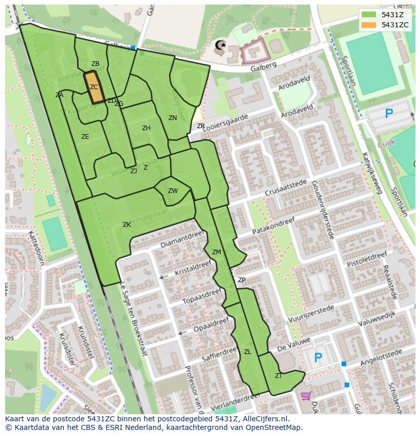 Afbeelding van het postcodegebied 5431 ZC op de kaart.