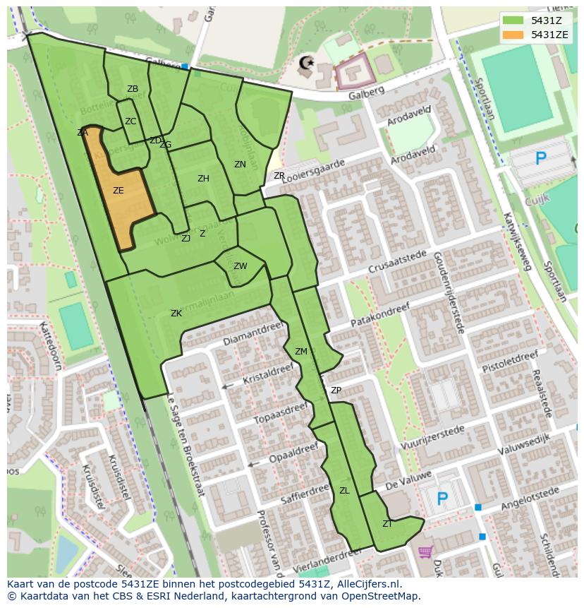 Afbeelding van het postcodegebied 5431 ZE op de kaart.