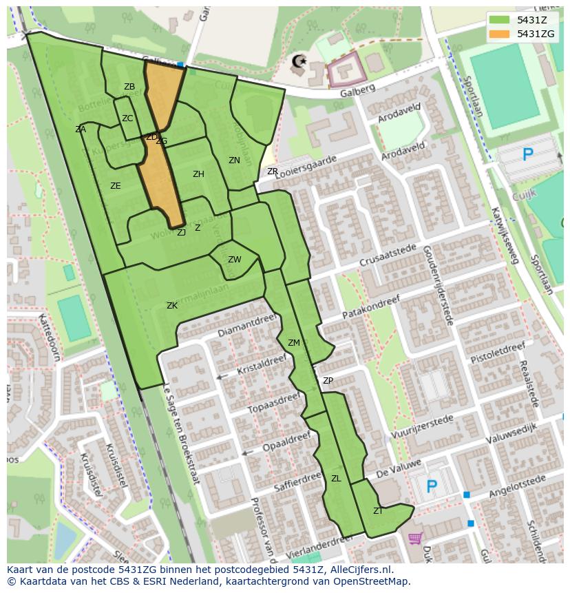 Afbeelding van het postcodegebied 5431 ZG op de kaart.