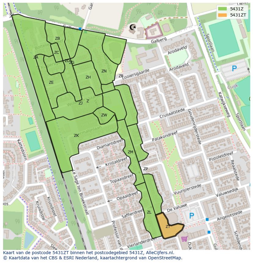 Afbeelding van het postcodegebied 5431 ZT op de kaart.