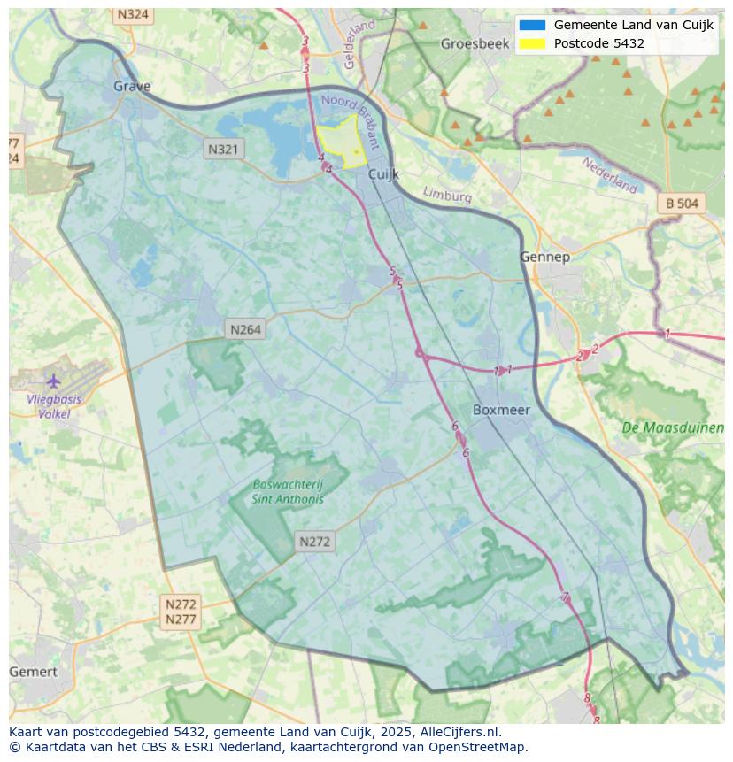 Afbeelding van het postcodegebied 5432 op de kaart.