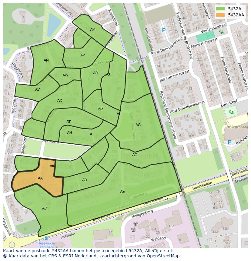 Afbeelding van het postcodegebied 5432 AA op de kaart.
