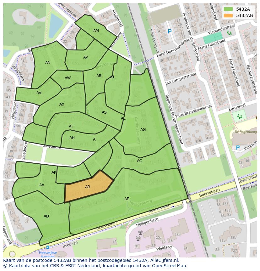 Afbeelding van het postcodegebied 5432 AB op de kaart.