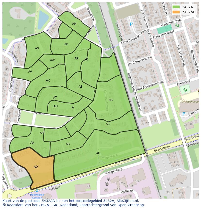 Afbeelding van het postcodegebied 5432 AD op de kaart.