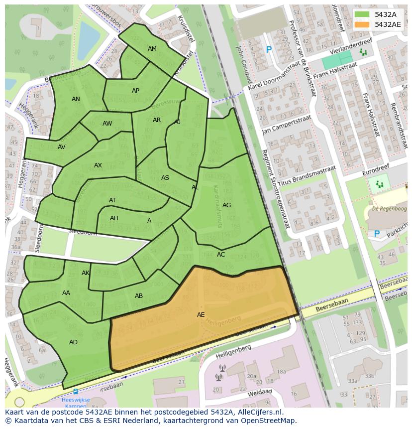 Afbeelding van het postcodegebied 5432 AE op de kaart.