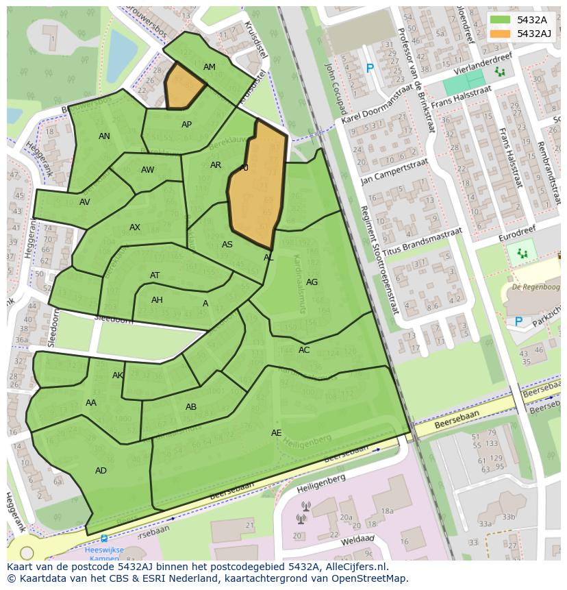 Afbeelding van het postcodegebied 5432 AJ op de kaart.