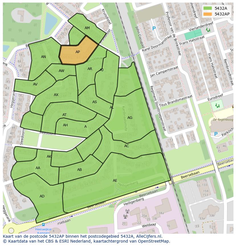 Afbeelding van het postcodegebied 5432 AP op de kaart.