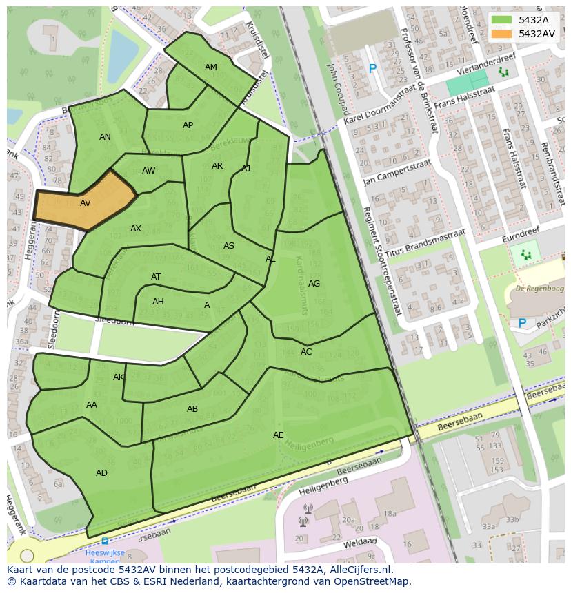 Afbeelding van het postcodegebied 5432 AV op de kaart.