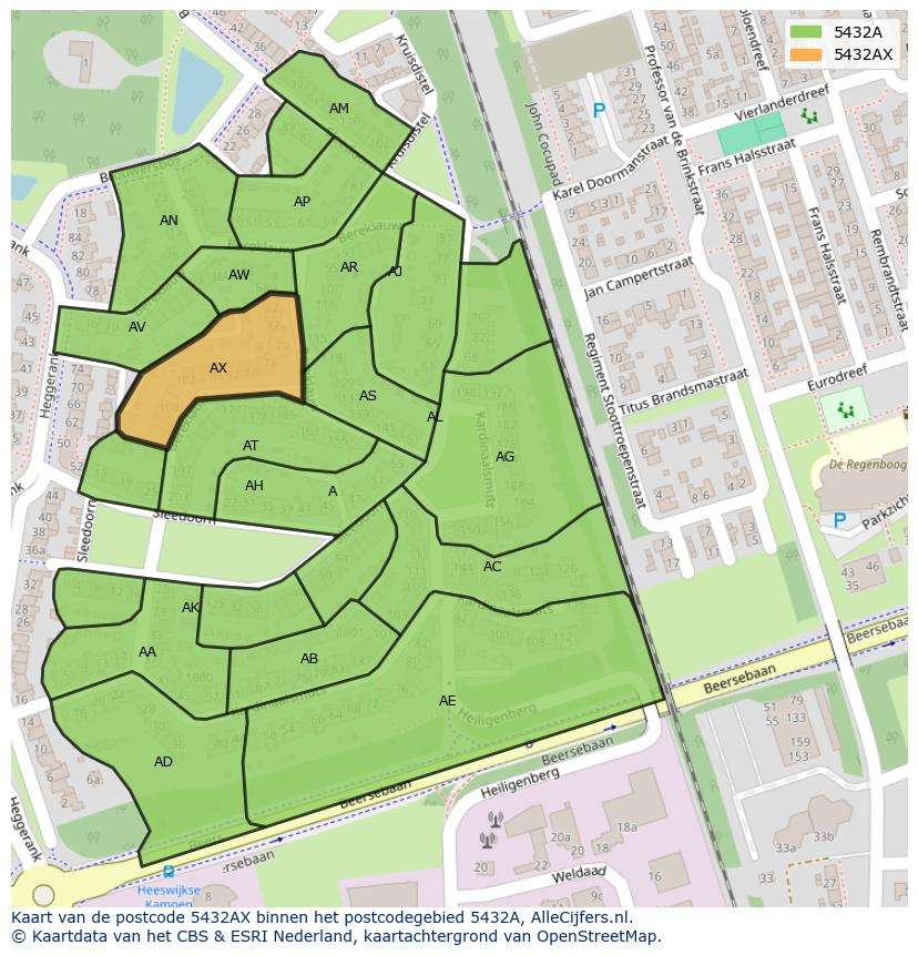 Afbeelding van het postcodegebied 5432 AX op de kaart.