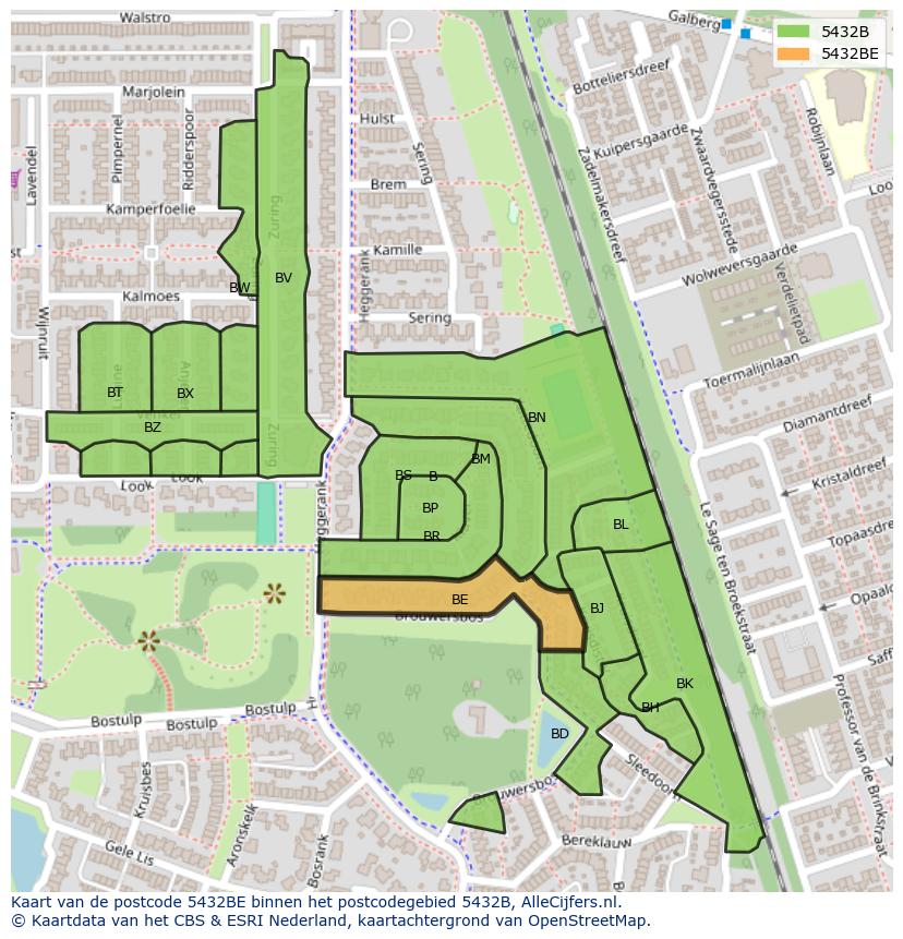 Afbeelding van het postcodegebied 5432 BE op de kaart.