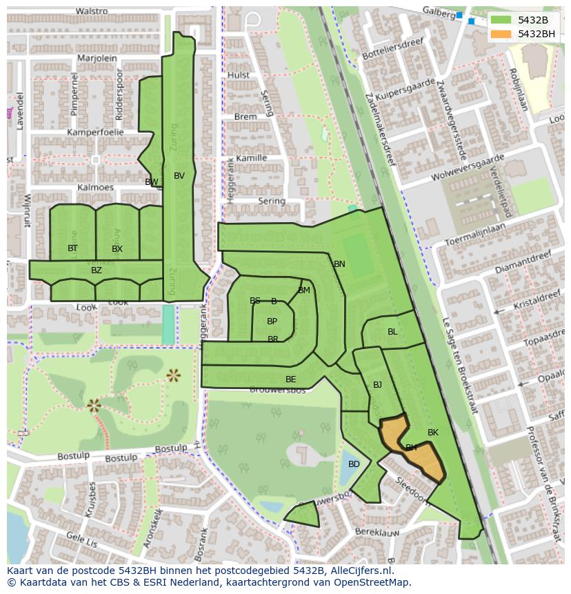 Afbeelding van het postcodegebied 5432 BH op de kaart.