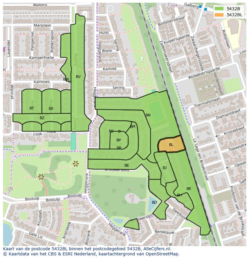 Afbeelding van het postcodegebied 5432 BL op de kaart.