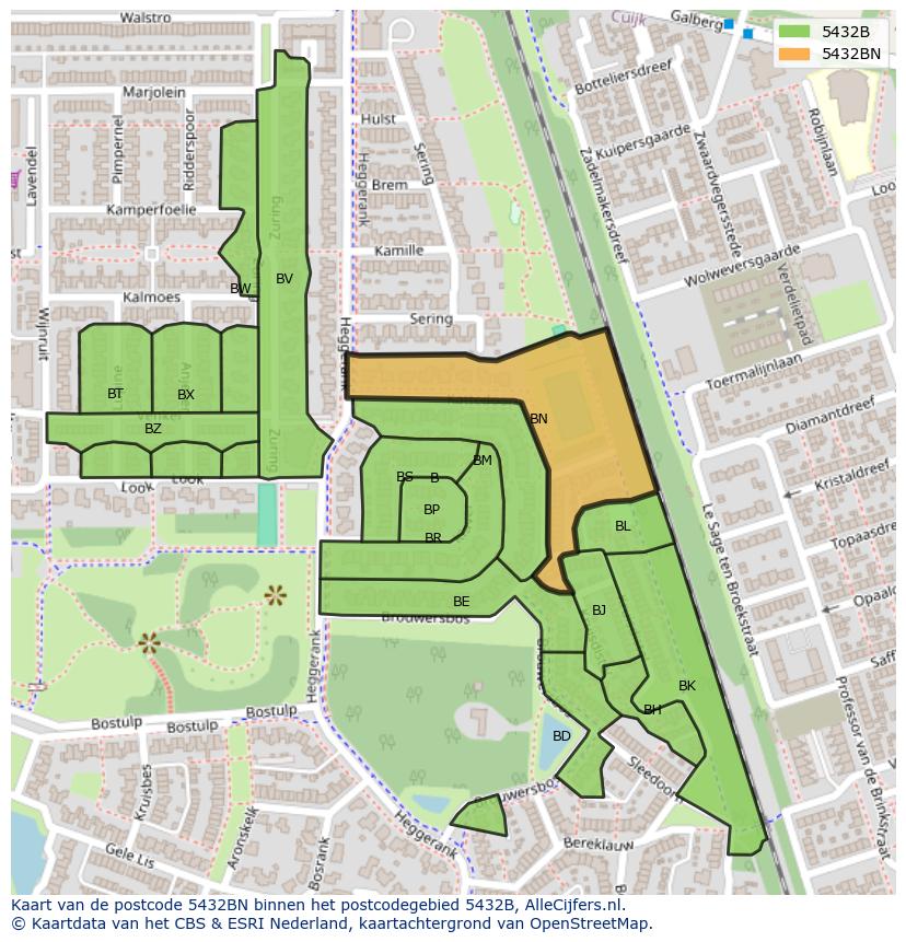 Afbeelding van het postcodegebied 5432 BN op de kaart.
