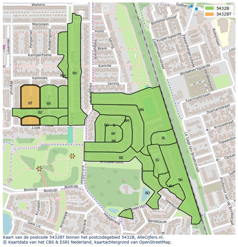 Afbeelding van het postcodegebied 5432 BT op de kaart.