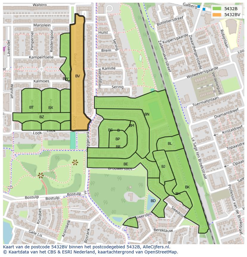 Afbeelding van het postcodegebied 5432 BV op de kaart.
