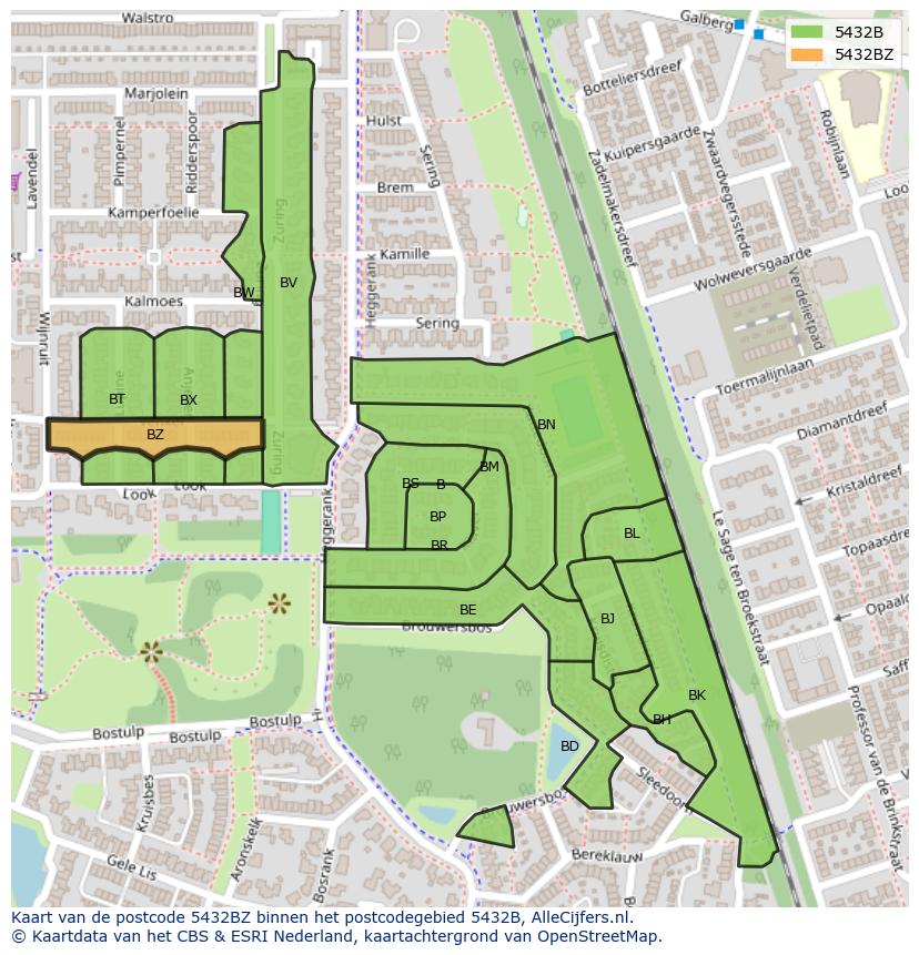 Afbeelding van het postcodegebied 5432 BZ op de kaart.