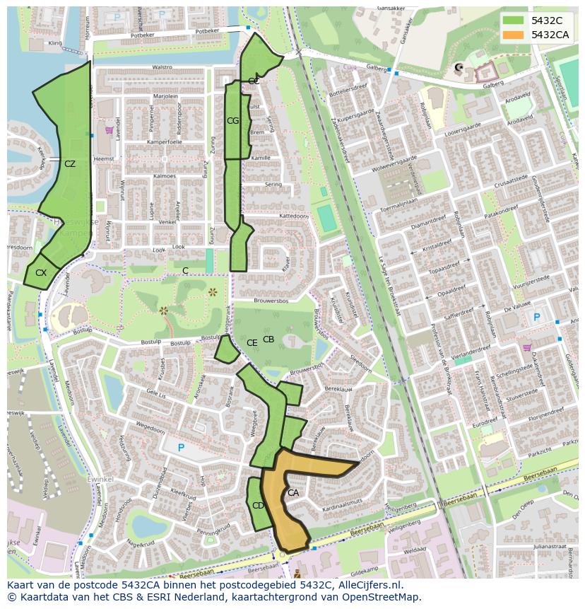 Afbeelding van het postcodegebied 5432 CA op de kaart.