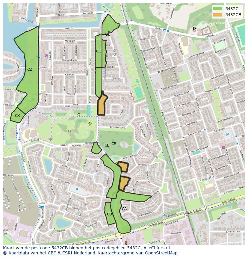 Afbeelding van het postcodegebied 5432 CB op de kaart.