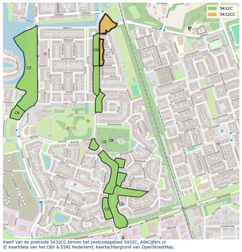 Afbeelding van het postcodegebied 5432 CC op de kaart.