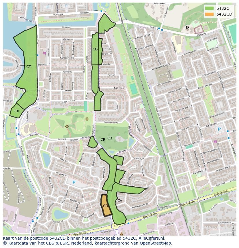 Afbeelding van het postcodegebied 5432 CD op de kaart.