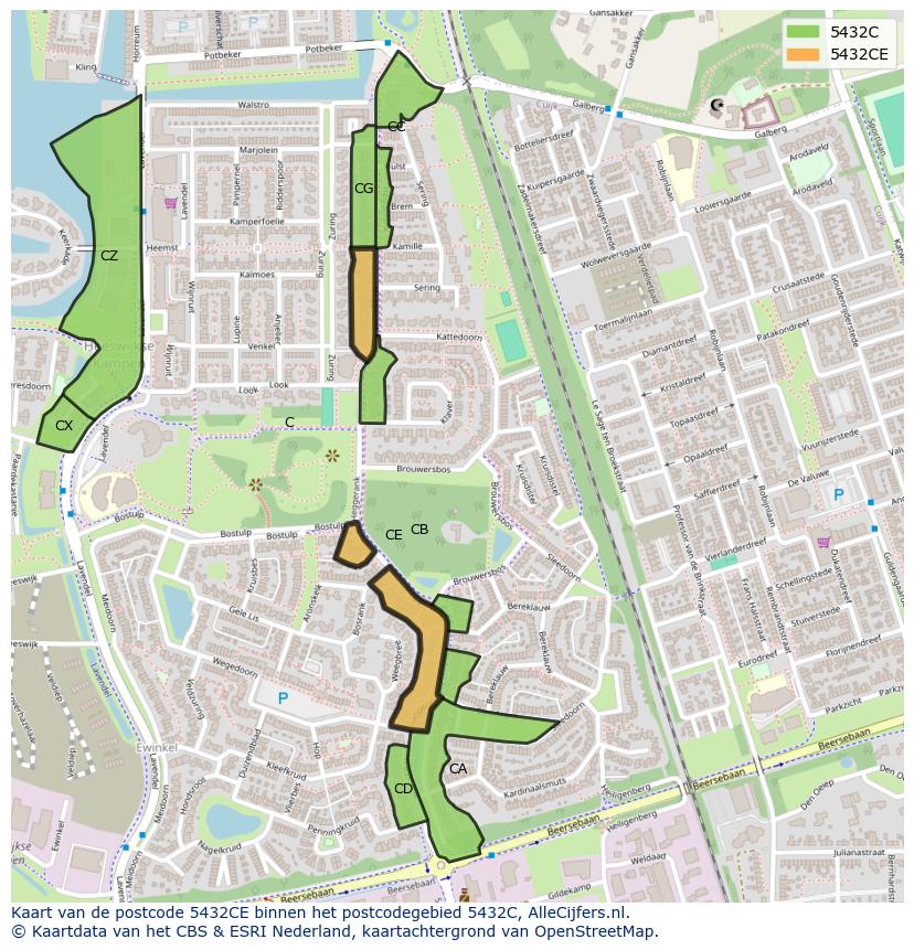 Afbeelding van het postcodegebied 5432 CE op de kaart.