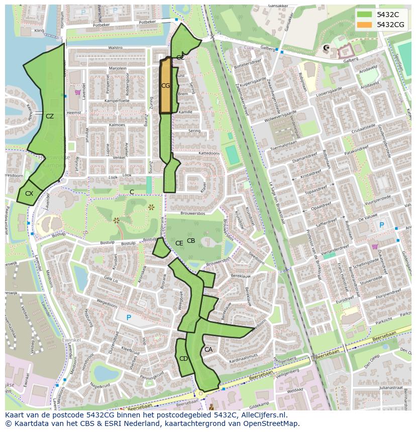 Afbeelding van het postcodegebied 5432 CG op de kaart.