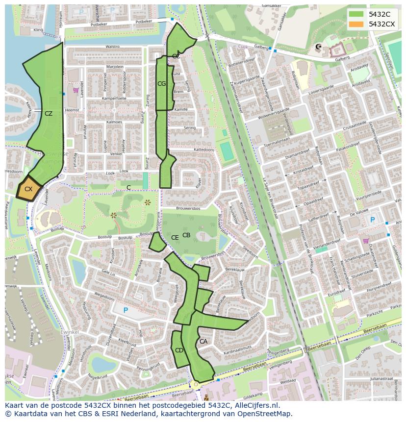 Afbeelding van het postcodegebied 5432 CX op de kaart.