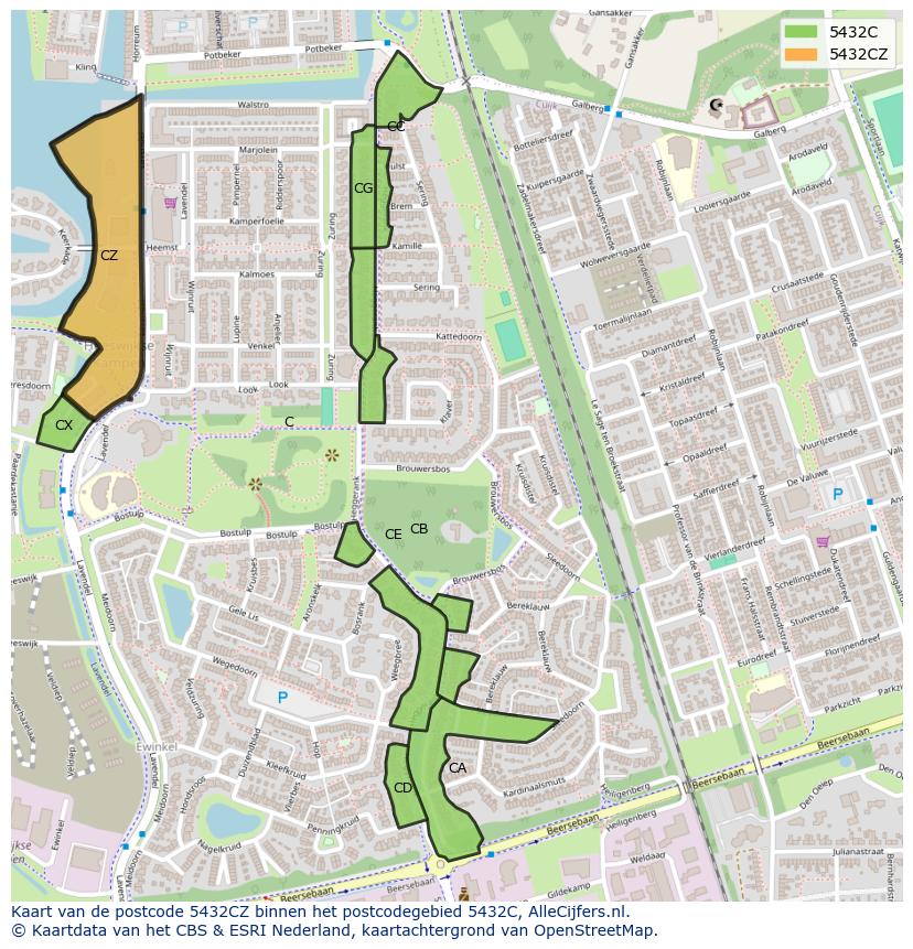 Afbeelding van het postcodegebied 5432 CZ op de kaart.